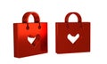 Red Shopping bag with heart icon isolated on transparent background. Shopping bag shop love like heart icon. Valentines Royalty Free Stock Photo