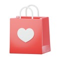 Red shopping bag with white heart. Valentine's Day gift concept 3d render illustration.