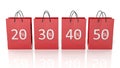 Red shopping bags with discount percentages