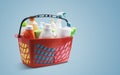 Red shopping basket with cleaning products Royalty Free Stock Photo