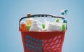Red shopping basket with cleaning products Royalty Free Stock Photo