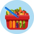 Red shopping basket with vegetables. Shopping basket withvegetables.