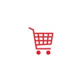 Red shopping cart button. simple icon isolated on white background. Store trolley with wheels. Royalty Free Stock Photo