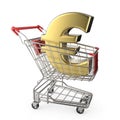 Red shopping cart with golden euro currency sign 3D Royalty Free Stock Photo