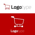 Red Shopping cart icon isolated on white background. Food store, supermarket. Logo design template element. Vector Royalty Free Stock Photo