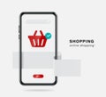 Red shopping cart icon and order confirmation icon will appear on smartphone and there is receipt underneath Royalty Free Stock Photo