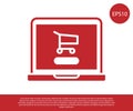 Red Shopping cart on screen laptop icon isolated on white background. Concept e-commerce, e-business, online business Royalty Free Stock Photo