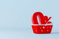 Red shopping cart and zero percent symbol inside the cart Royalty Free Stock Photo