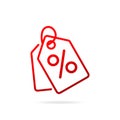 Red Shopping tags simple line icon. Special offer sign. Royalty Free Stock Photo