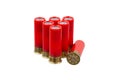 Red shotgun shells on white background Royalty Free Stock Photo
