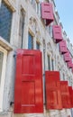 Red shutters of the historic Zoudenbalch building in Utrecht Royalty Free Stock Photo