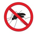 Red sign ban mosquito. Stop mosquito insect. Vector illustration