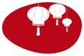 Red sign decorated with three Chinese lantern silhouettes, Vector Illustration Royalty Free Stock Photo