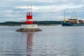 Sign on the natural pond, the river,the sea of danger and the cargo ship