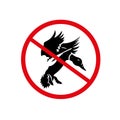 Red sign prohibiting the hunting of ducks and all game. Logo closed season hunting