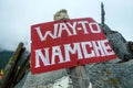 Sign to Namche Bazaar, Tengboche monastery, Everest Base Camp trek, Nepal Royalty Free Stock Photo