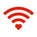 Red Sign Wifi with red heart isolated on white background. Wi-Fi icon.