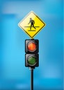 Red signal, Traffic lights for people crosswalk isolated on sky blue background