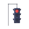 Red signal of traffic lights. Prohibited stop color of led lamp on semaphore. Electric stoplight for road rules