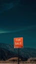 Red signpost with the words For sale against the night landscape backdrop. For sale button concept. Generative AI