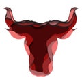 Red silhouette of a bull head with paper cut layers. The symbol of the new year 2021. Buffalo with horns. Vector colorful Royalty Free Stock Photo