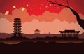 Red silhouette China scene background