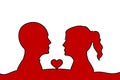 Red Silhouette of a couple with heart Love. Lovers Romance lovers Royalty Free Stock Photo