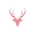 Red silhouette of deer head with zigzag geometric design. vector flat icon isolated on white background Royalty Free Stock Photo
