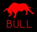 Red silhouette of a raging bull over black background