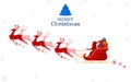 Red Silhouette. Santa claus flying with reindeer sleigh. Royalty Free Stock Photo