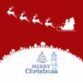 Red Silhouette. Santa claus flying with reindeer sleigh on sky to village. Royalty Free Stock Photo