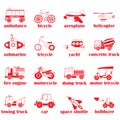 Red silhouette and shape icons of vehicle Royalty Free Stock Photo