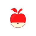 Red silhouette whole apple icon with a slice and seed inside. Fruit with branch and leaf. Royalty Free Stock Photo