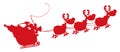 Red silhouetted of magic reindeer and santa's