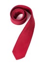 Red silk business tie rolled up over white background Royalty Free Stock Photo