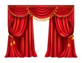 Red silk curtain with lambrequin realistic vector