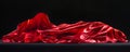 Red silk fabric draped on dark surface, elegant wave pattern. Luxury textile and fashion concept Royalty Free Stock Photo