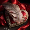 Red heart with light feather. Red and black colors. Jewelry gift