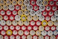 red and silver aa alkaline batteries stack on full frame Royalty Free Stock Photo