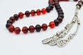 Red and silver beads sequenced, short rosary, tespih tesbih Royalty Free Stock Photo