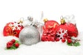 Red,silver christmas decoration on snow Royalty Free Stock Photo