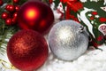 red and silver christmas tree toys and gifts Royalty Free Stock Photo