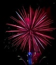 Red silver fireworks in Ostrava - city hall clock Royalty Free Stock Photo