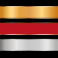 Red, silver and gold colored ribbon banners with gold frame on black background Royalty Free Stock Photo