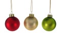 Red Silver Green Christmas Ornaments Isolated. Royalty Free Stock Photo