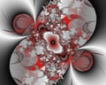 Red silvery phosphorescent black hypnotic fractal, abstract flowery spiral shapes, background Royalty Free Stock Photo