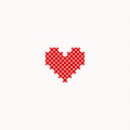 Red simple cute cross stitch heart on white canvas card template, vector Royalty Free Stock Photo