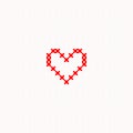 Red simple cute cross stitch heart on white canvas card template, vector Royalty Free Stock Photo