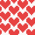 Red simple cute cross stitch hearts on white canvas seamless pattern, vector Royalty Free Stock Photo