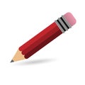 Red simple 2D pencil with eraser, isolated, vector illustration